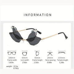 Y2K Dragonfly Wings Sunglasses Rhinestone Rimless Metal UV400