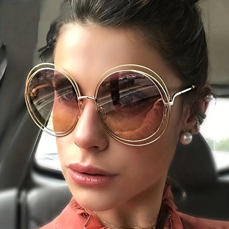 Y2K Oversized Hollow Sunglasses Round Metal UV400