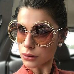 Y2K Oversized Hollow Sunglasses Round Metal UV400
