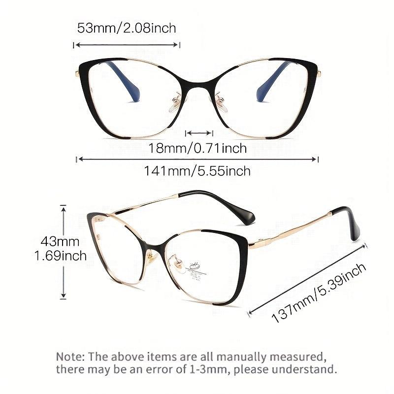 Vintage Cat Eye Metal Glasses Classic Solid Frame Light Blocking Eyeglasses