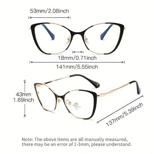 Vintage Cat Eye Metal Glasses Classic Solid Frame Light Blocking Eyeglasses