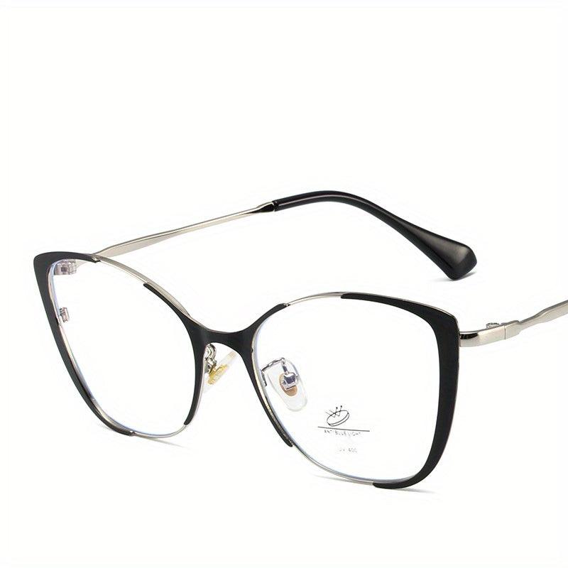 Vintage Cat Eye Metal Glasses Classic Solid Frame Light Blocking Eyeglasses