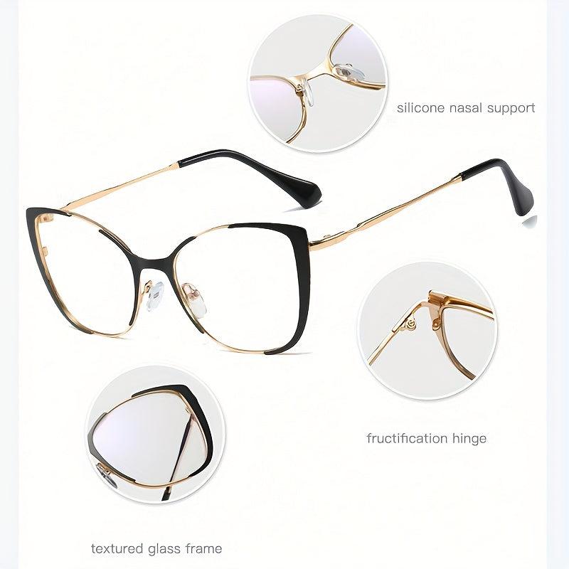 Vintage Cat Eye Metal Glasses Classic Solid Frame Light Blocking Eyeglasses