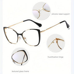 Vintage Cat Eye Metal Glasses Classic Solid Frame Light Blocking Eyeglasses