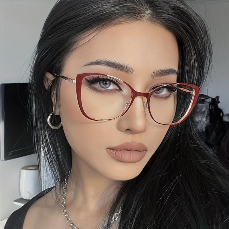 Vintage Cat Eye Metal Glasses Classic Solid Frame Light Blocking Eyeglasses