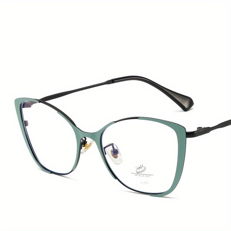 Vintage Cat Eye Metal Glasses Classic Solid Frame Light Blocking Eyeglasses