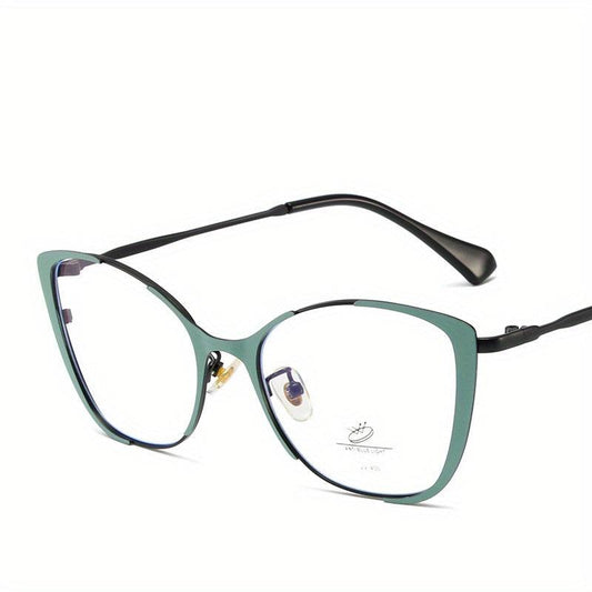 Vintage Cat Eye Metal Glasses Classic Solid Frame Light Blocking Eyeglasses