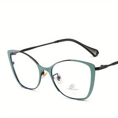 Vintage Cat Eye Metal Glasses Classic Solid Frame Light Blocking Eyeglasses