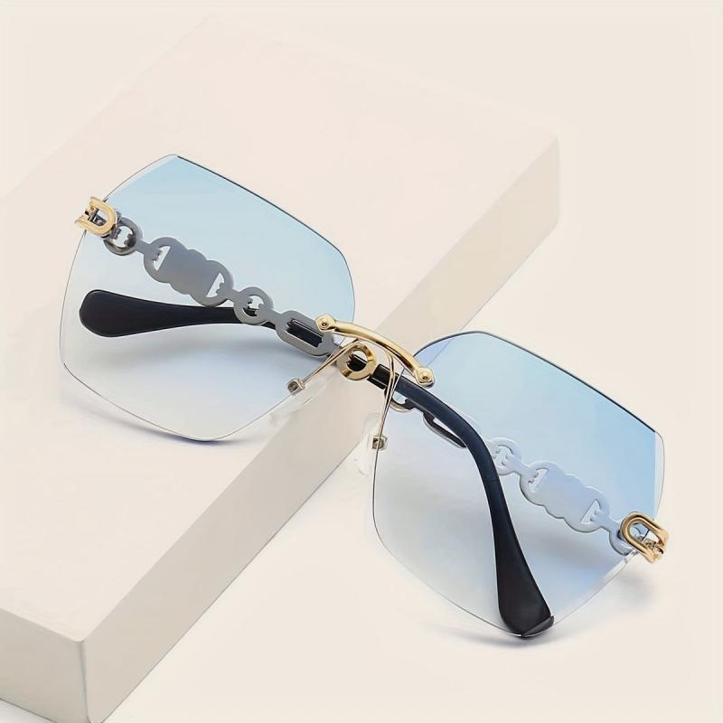 Oversized Rimless Sunglasses Gradient Lens Flower Decor UV400