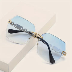 Oversized Rimless Sunglasses Gradient Lens Flower Decor UV400