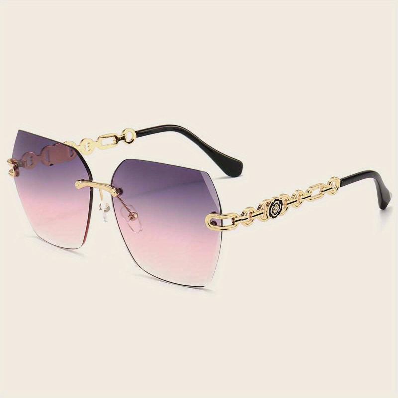 Oversized Rimless Sunglasses Gradient Lens Flower Decor UV400