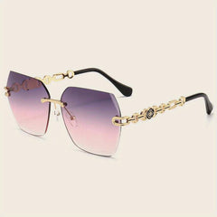 Oversized Rimless Sunglasses Gradient Lens Flower Decor UV400