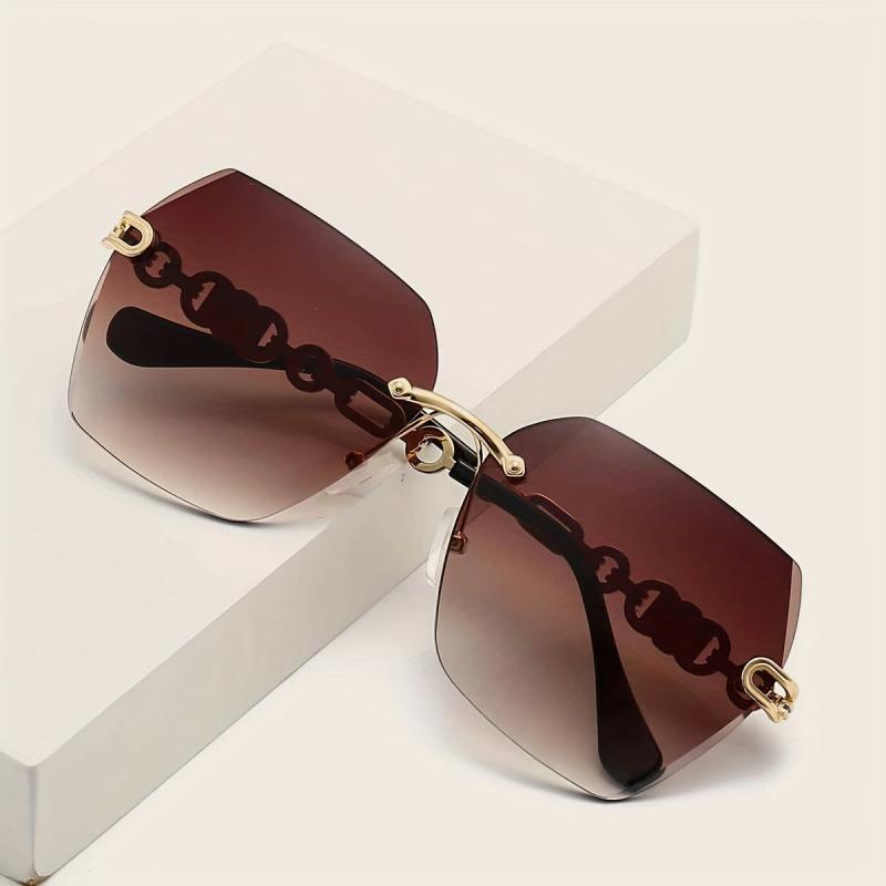 Oversized Rimless Sunglasses Gradient Lens Flower Decor UV400
