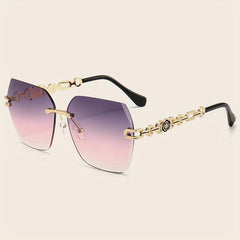 Oversized Rimless Sunglasses Gradient Lens Flower Decor UV400