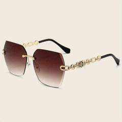 Oversized Rimless Sunglasses Gradient Lens Flower Decor UV400