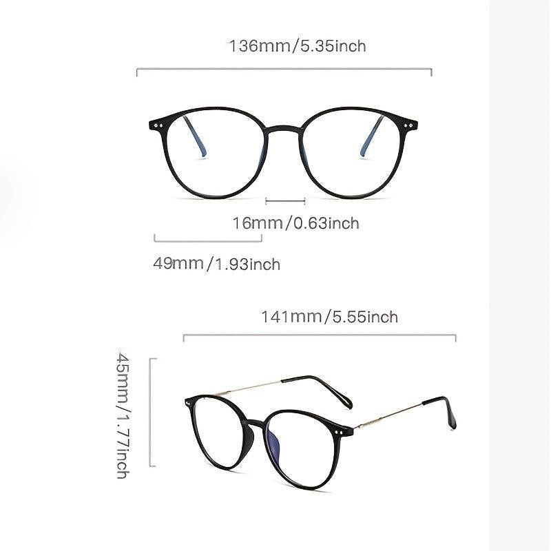 Retro Oval Clear Lens Metal Temple Glasses Light Blocking