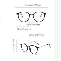 Retro Oval Clear Lens Metal Temple Glasses Light Blocking