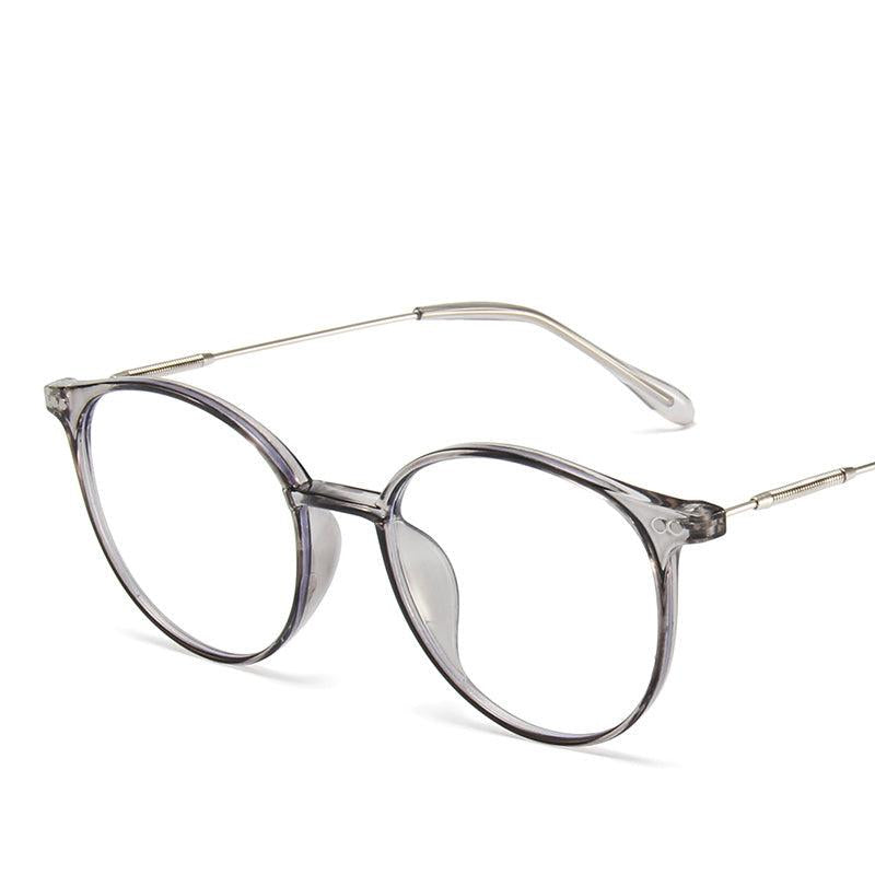 Retro Oval Clear Lens Metal Temple Glasses Light Blocking