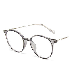 Retro Oval Clear Lens Metal Temple Glasses Light Blocking