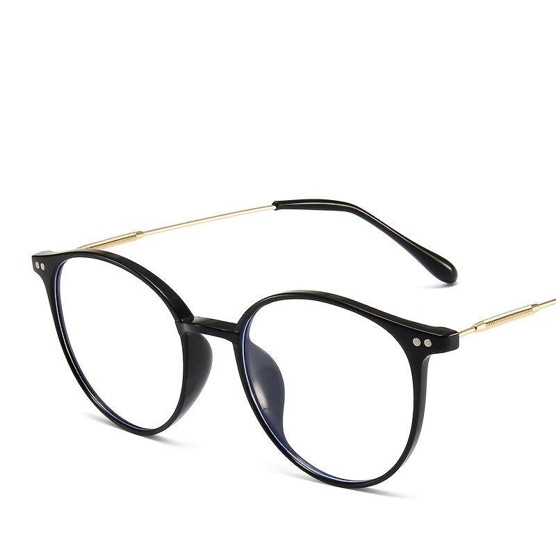 Retro Oval Clear Lens Metal Temple Glasses Light Blocking