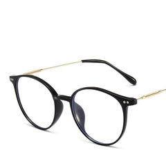 Retro Oval Clear Lens Metal Temple Glasses Light Blocking