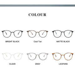 Retro Oval Clear Lens Metal Temple Glasses Light Blocking