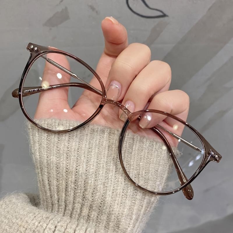 Retro Oval Clear Lens Metal Temple Glasses Light Blocking