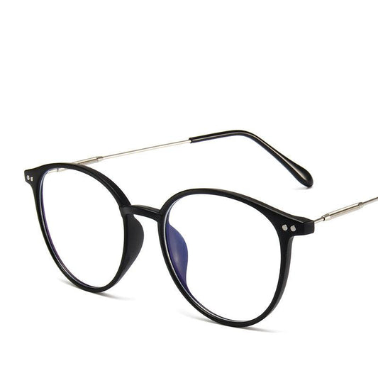 Retro Oval Clear Lens Metal Temple Glasses Light Blocking