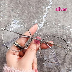 Vintage Round Light Blocking Glasses Metal Frame Golden Temple