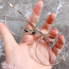 Vintage Round Light Blocking Glasses Metal Frame Golden Temple