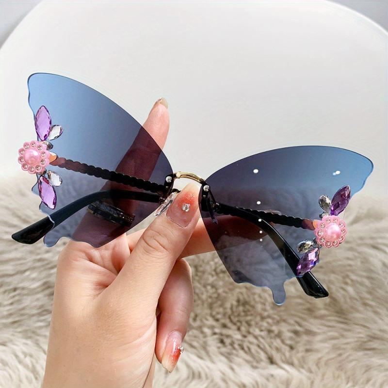 Y2K Rhinestone Butterfly Sunglasses Gradient Eyewear