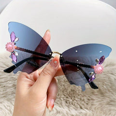 Y2K Rhinestone Butterfly Sunglasses Gradient Eyewear
