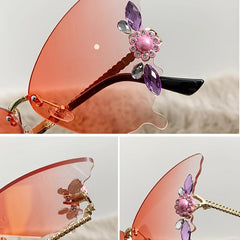 Y2K Rhinestone Butterfly Sunglasses Gradient Eyewear
