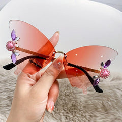 Y2K Rhinestone Butterfly Sunglasses Gradient Eyewear