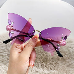 Y2K Rhinestone Butterfly Sunglasses Gradient Eyewear
