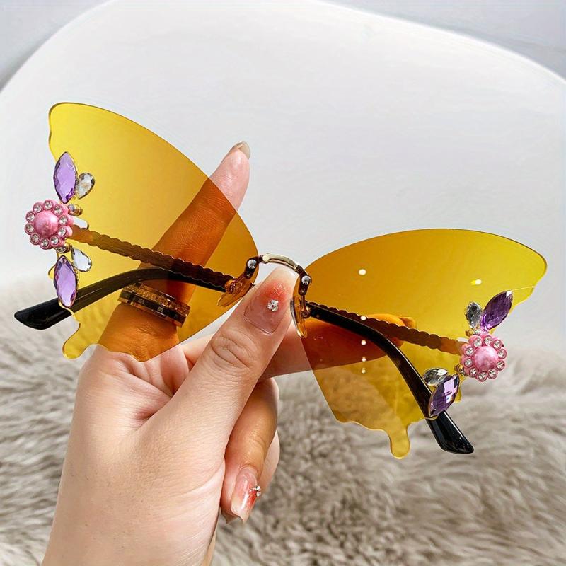 Y2K Rhinestone Butterfly Sunglasses Gradient Eyewear