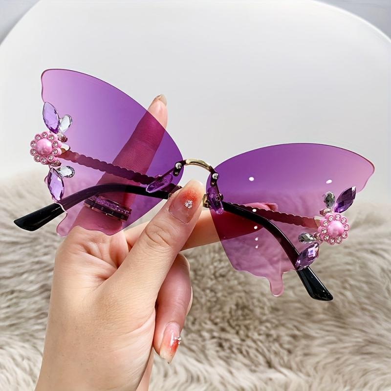 Y2K Rhinestone Butterfly Sunglasses Gradient Eyewear