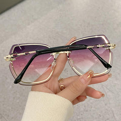 Oversized Gradient Sunglasses with Rhinestone Frame