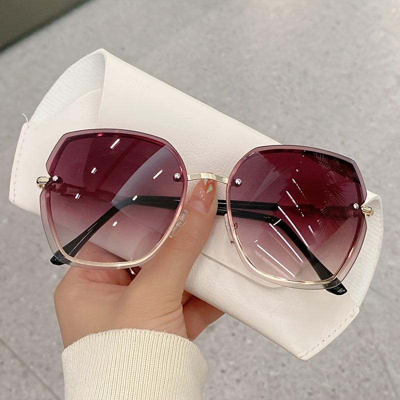 Oversized Gradient Sunglasses with Rhinestone Frame