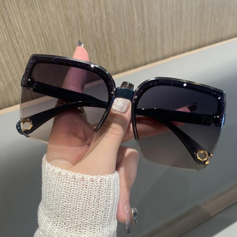 Semi Rimless Sunglasses Gradient Lens Cat Eye Glasses UV400
