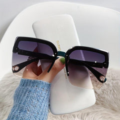 Semi Rimless Sunglasses Gradient Lens Cat Eye Glasses UV400