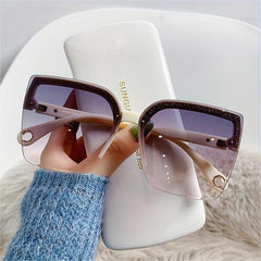 Semi Rimless Sunglasses Gradient Lens Cat Eye Glasses UV400