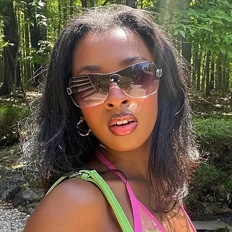 Y2K Semi Rimless Sunglasses Gradient Lens UV400
