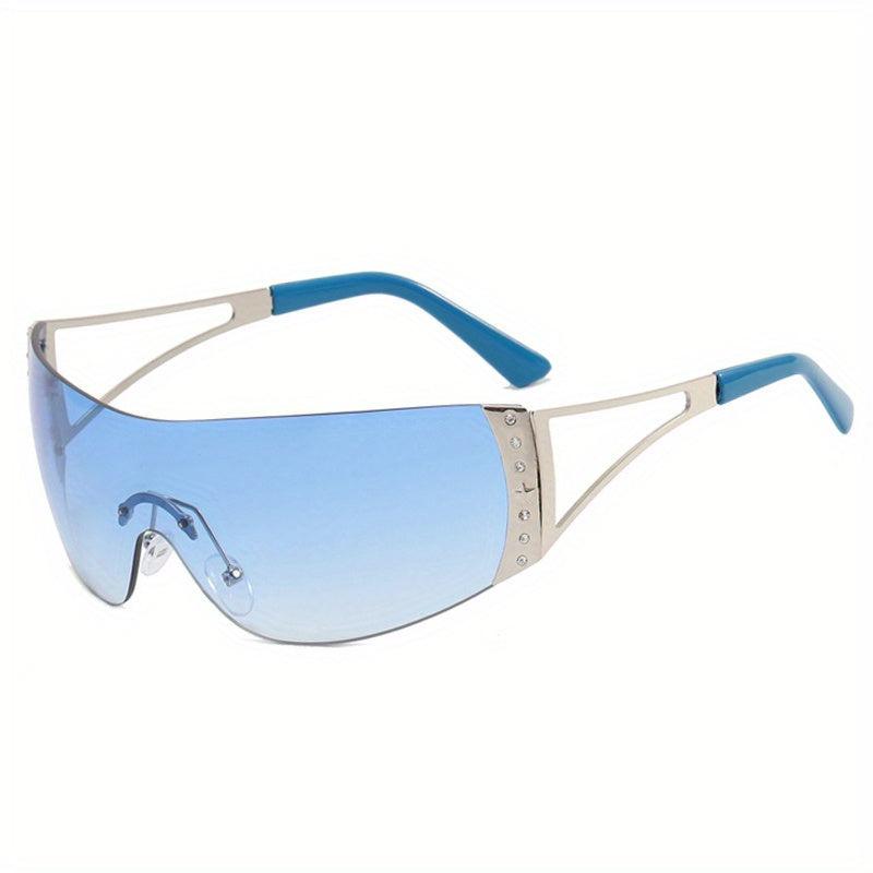 Rimless Wrap Around Sunglasses Y2K Futuristic Shield Glasses