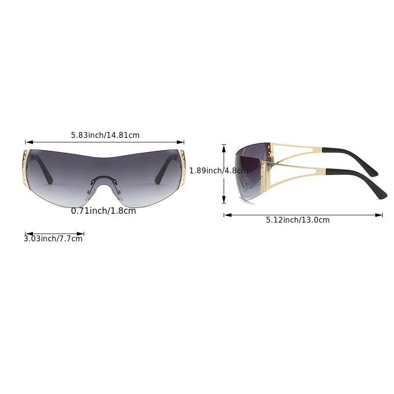 Rimless Wrap Around Sunglasses Y2K Futuristic Shield Glasses