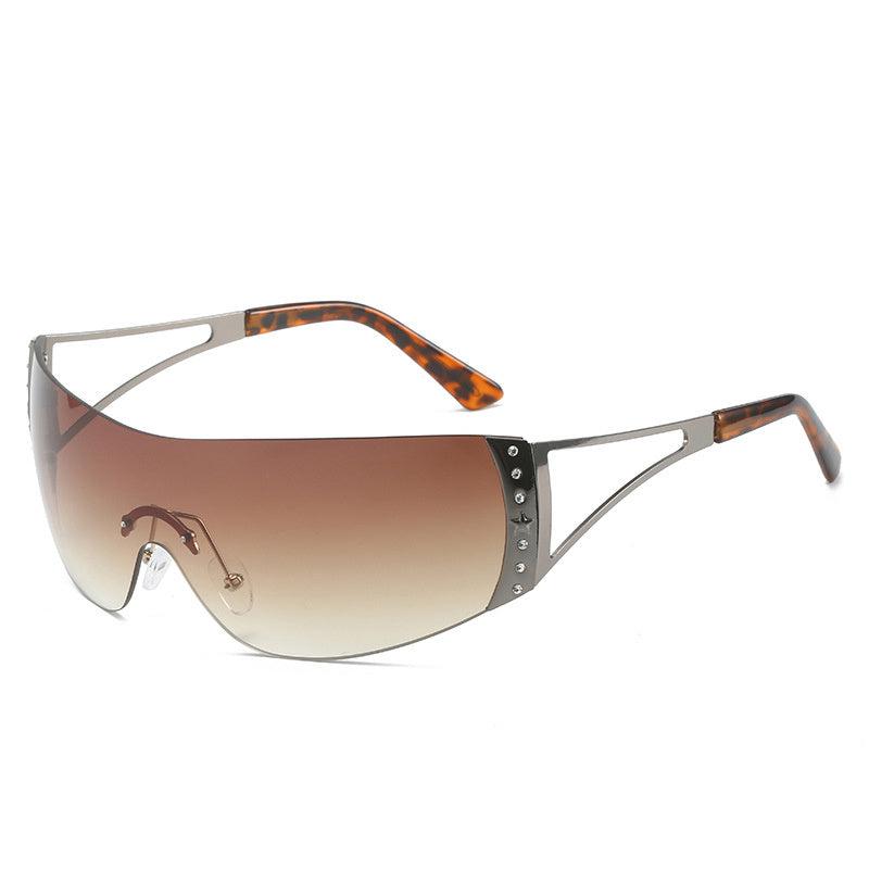 Rimless Wrap Around Sunglasses Y2K Futuristic Shield Glasses