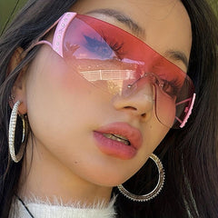 Rimless Wrap Around Sunglasses Y2K Futuristic Shield Glasses