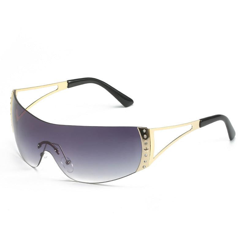 Rimless Wrap Around Sunglasses Y2K Futuristic Shield Glasses