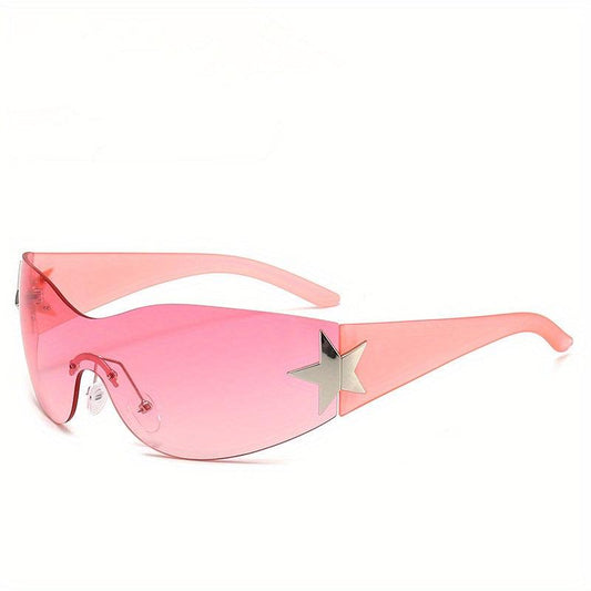 Y2K Rimless Sunglasses Gradient Lens Futuristic Outdoor Eyewear UV400