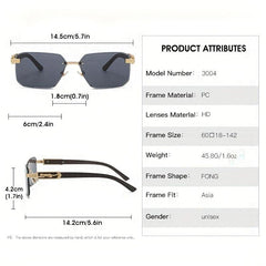 Gradient Lens Rimless Sunglasses Metal Leopard Engraved Temple Glasses UV400